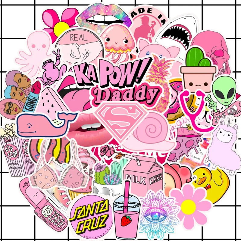 50 шт. ПВХ водонепроницаемые девушки Kawaii розовые забавные стикеры игрушки багажные наклейка для автомобиля и чемодана Мода ноутбук наклейки стикер s