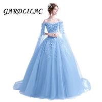 gardlilac 2021 red off the shoulder evening dress ball gown quinceanera dresses lace applique light blue wedding prom dress