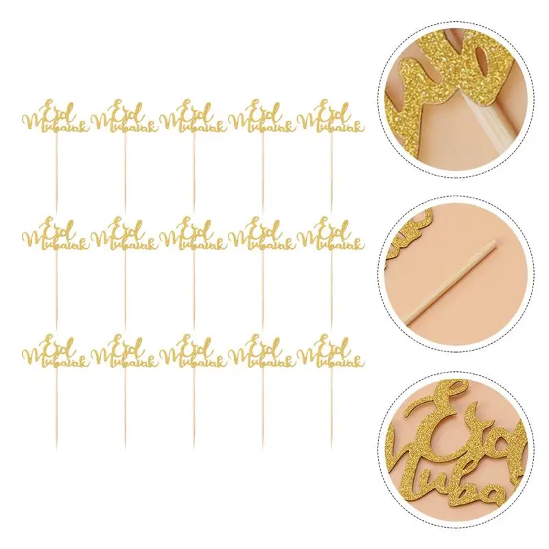 

30pcs Creative Durable Cupcake Ornament Eid Mubarak Cake Topper for Gathering Party