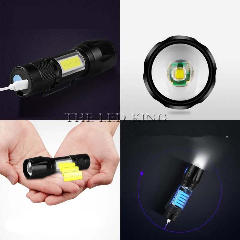 

USB COB+ Q5 LED Flashlight Torch Outdoor Camping Light Rechargeable Waterproof Zoomable Lamp Bicycle 3 Mode Handy Flash Light