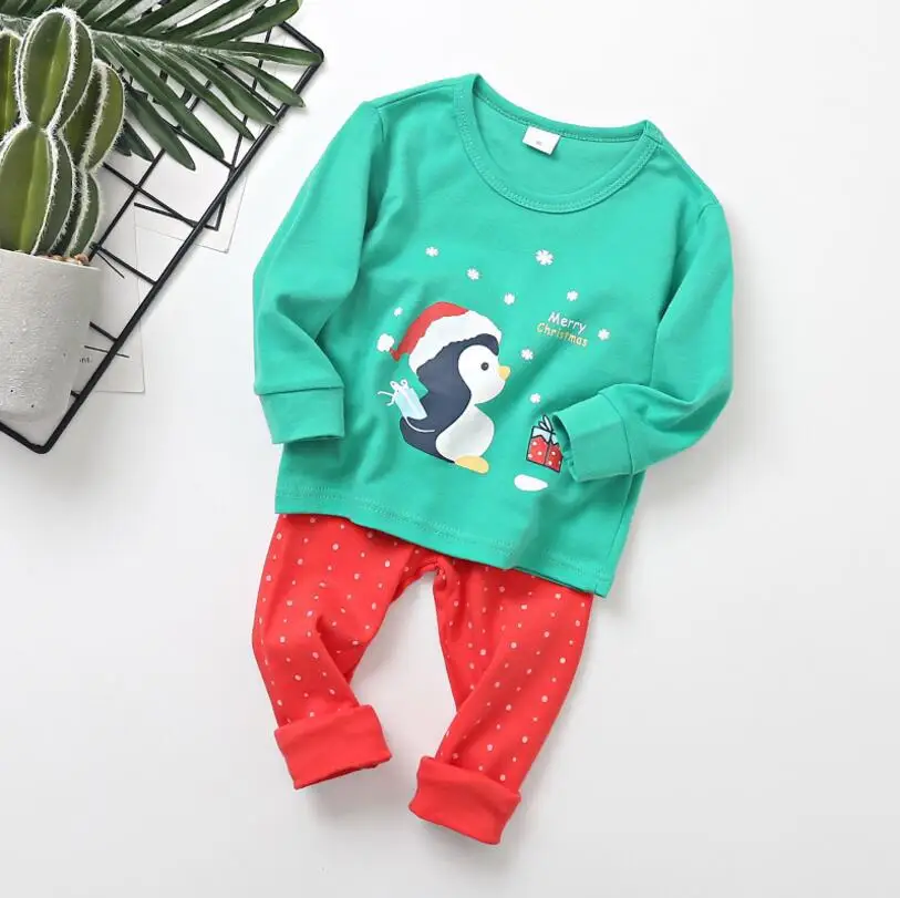 Kids Boy Girl Christmas Cotton Pajamas Print Santa Claus Elk Shirt+Pants 2pcs Set Homewear Costume For Child Party |