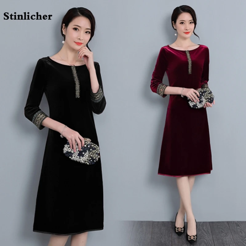 Женское винтажное бархатное платье Stinlicher облегающее сексуальное миди с длинным