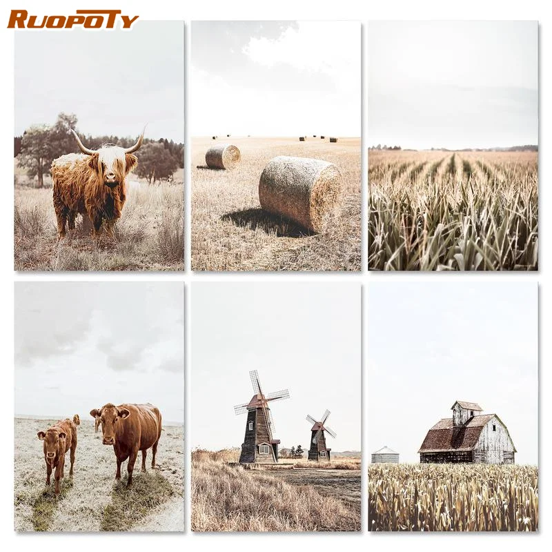 

RUOPOTY Oil Painting By Numbers Landscape Autumn Paint By Number kits Canvas Painting Handpainted Artwork Diy Gift Home Decor
