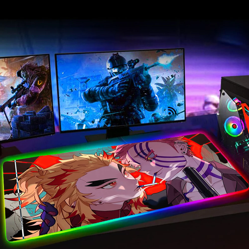 

RGB Tapis De Souris Mouse Pad Mause Pad Keyboard Mat Gaming Mousepad Gamer Desk Mat LED Mausepad Demon Slayer Kimetsu No Yaiba