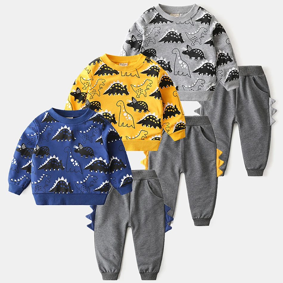 

Infants Kids Sports Cute Cartoon Dinosaur Outfit Top+Pants 2 Piece Suit Boys Tracksuit Toddler Girl Clothes Autumn Set