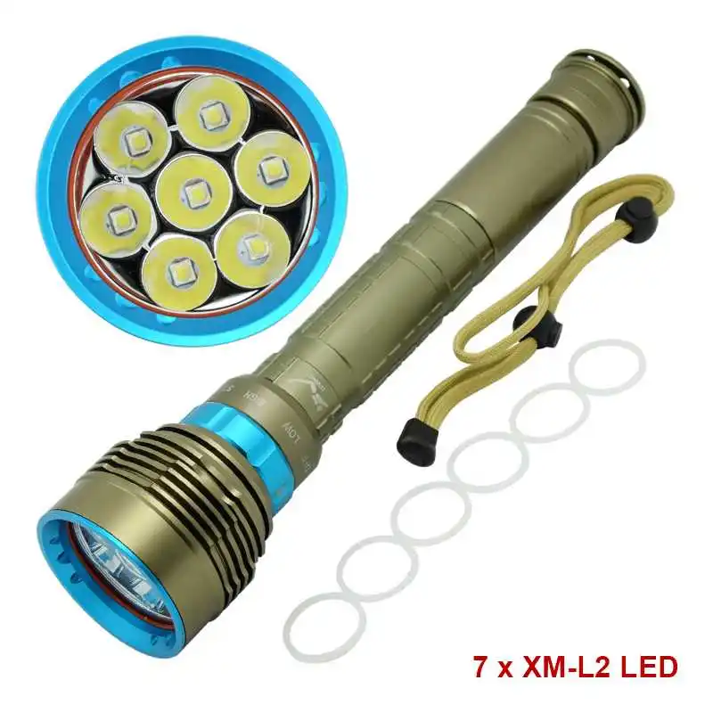 

Underwater Waterproof 7x XM-L2 U2 Diving Torch Powerful Super Bright Led Scuba Flashlight 18650/26650 Dive Lanterna for Hunting
