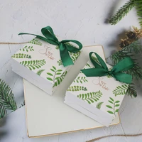 50pcs new green leaf candy box wedding favor boxes bonbonniere gift pacakging dragee bags with ribbon cookie wrapping paper