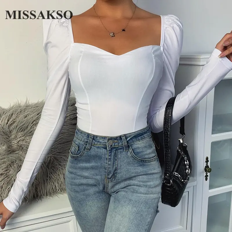 Винтажная облегающая Дамская Блузка Missakso уличная одежда сексуальная Осенняя