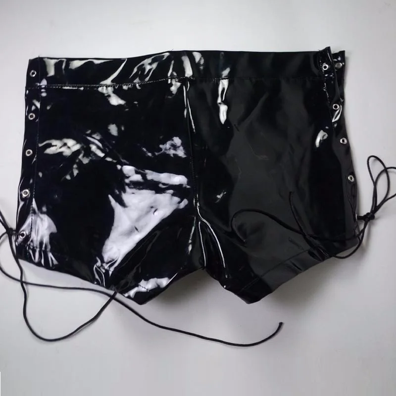 Пикантные Для мужчин дикий ПВХ Искусственная кожа застёжка-молния короткие