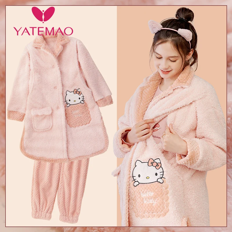 YATEMAO/утолщенная пижама с длинными рукавами для кормления фланелевая одежда сна
