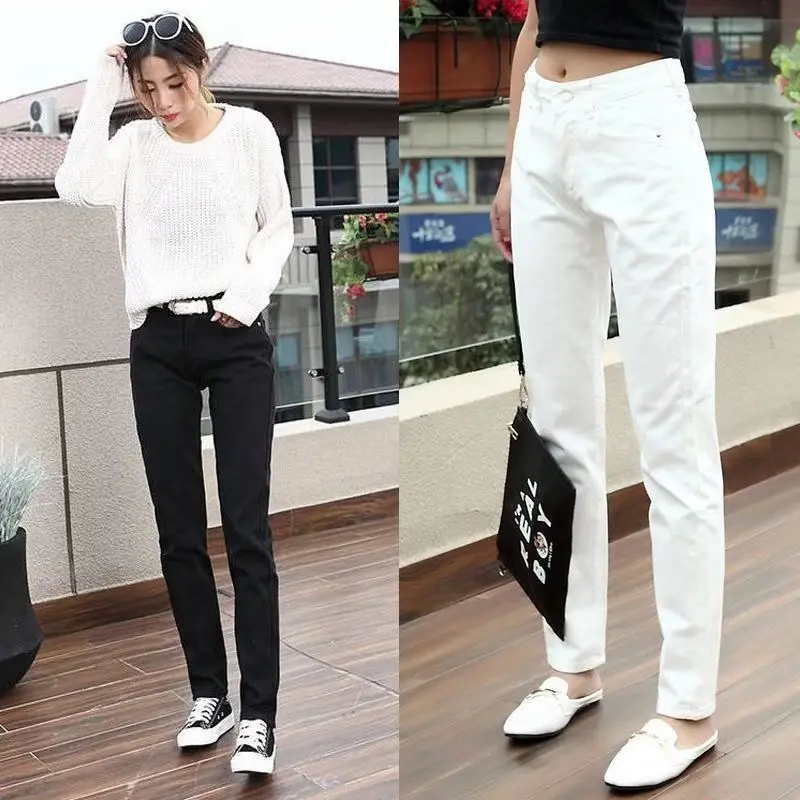 Белые летние женские джинсы классные брюки-бойфренды черные длинные | Женская