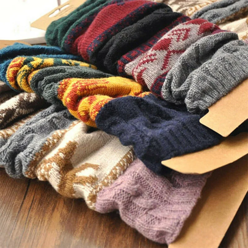 Модные женские вязаные длинные носки Зимние гетры в стиле бохо с узором виде лося