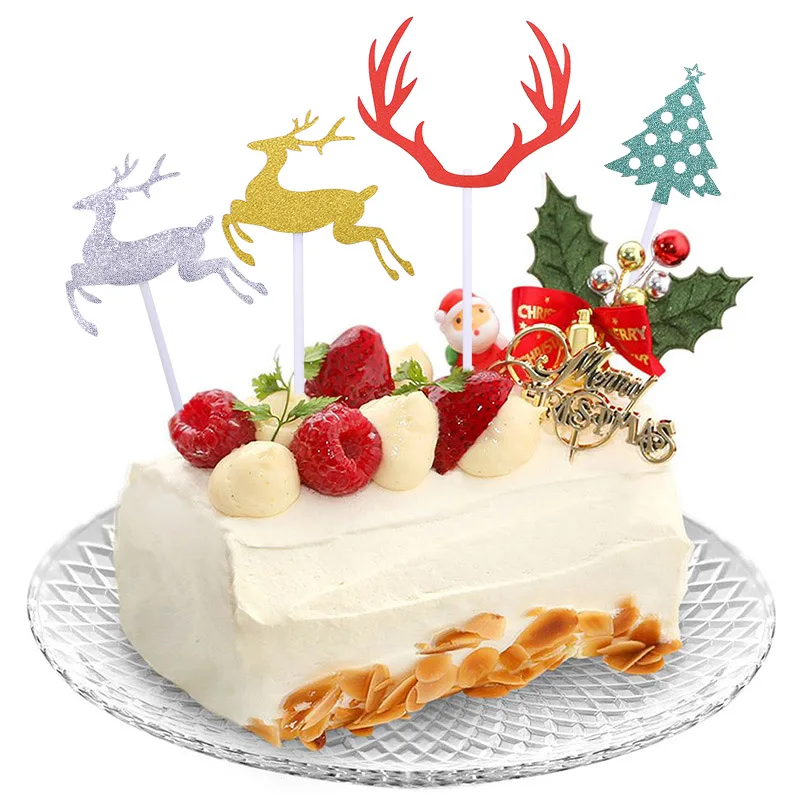 10 шт./компл. Рождественский торт Топпер Санта Клаус Снеговик флаги для