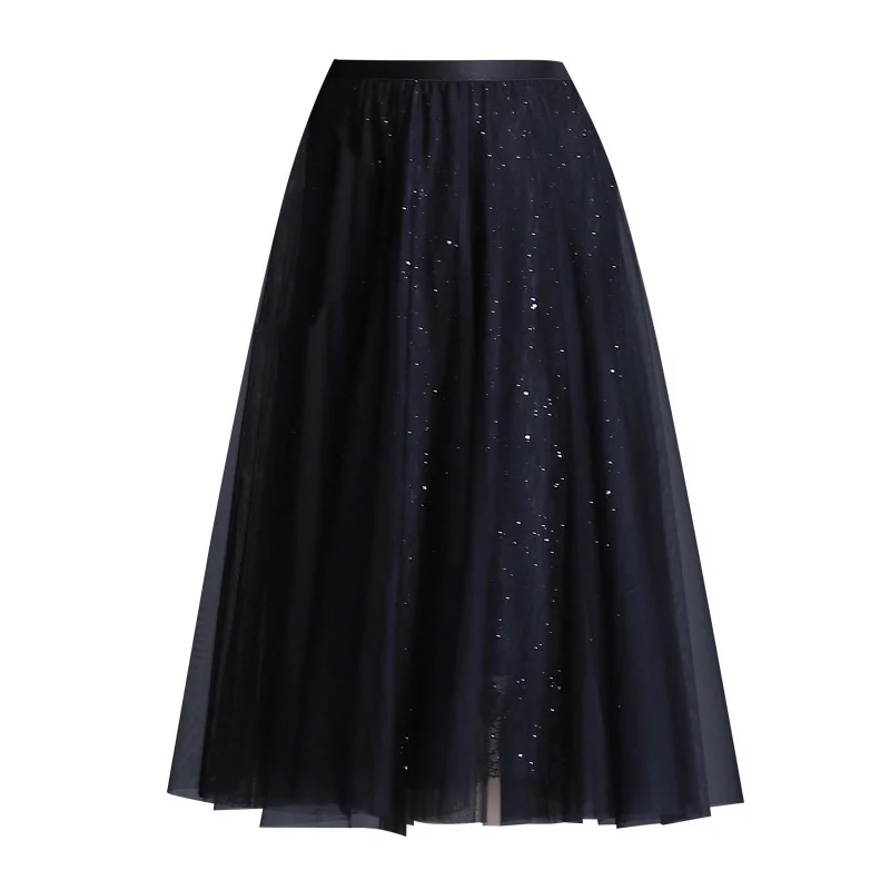 

Net Yarn Temperament Pleated Skirt Women 2021 Spring and Summer New Small Tall Waist Show Thin A-Word Skirt Dress