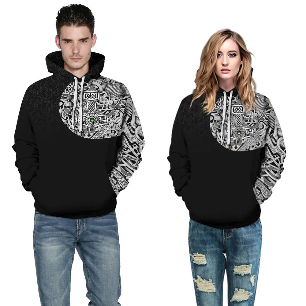 QNPQYX Winter Fashion Men Hoodies 3D All Over Printed Viking Tattoo Hip Hop Costume Unisex Casual Tracksuit Streetwear | Мужская одежда