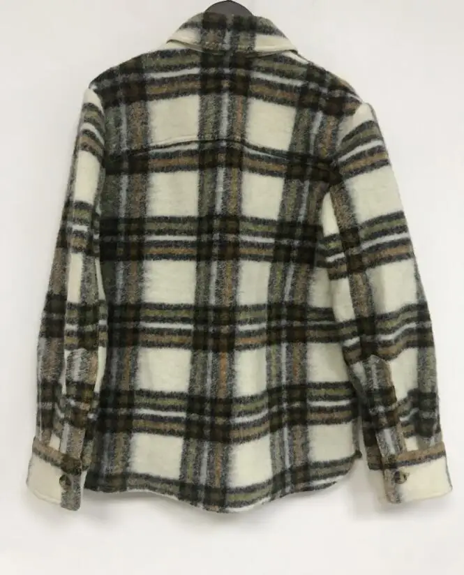 Khaki Отложной воротник Клетчатая Шерстяная Куртка женская Свободная прямая однобортная Куртка Верхняя одежда - Цвет: Khaki