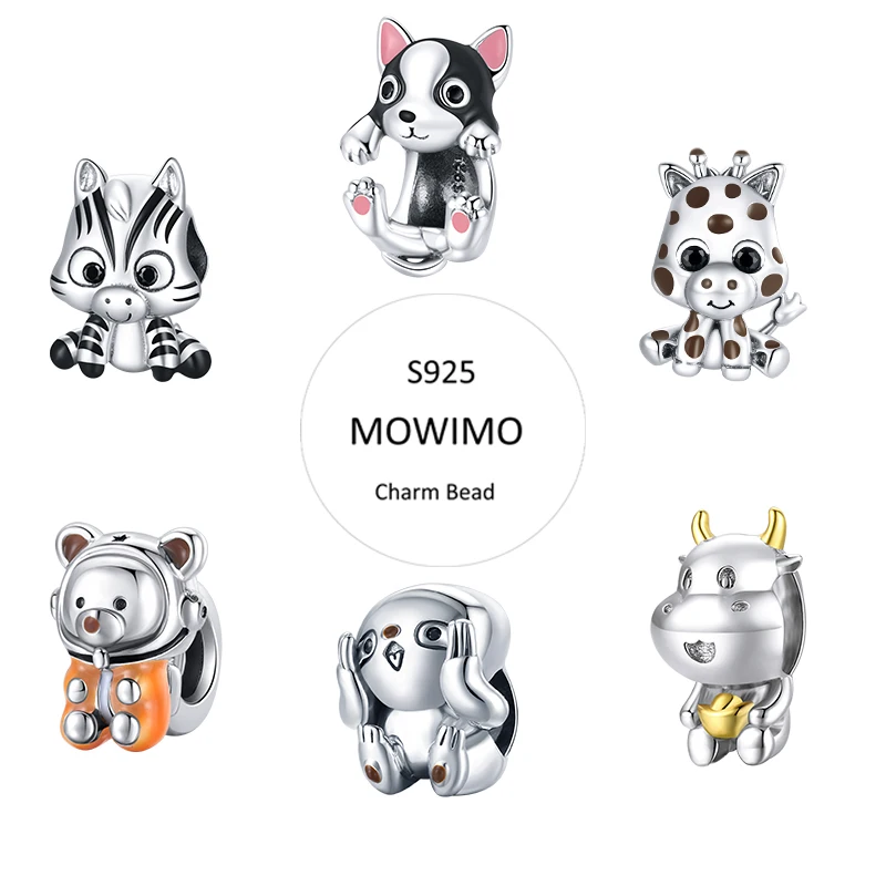 MOWIMO 925 стерлингового серебра хомяк животных Подвески Fit оригинальный браслет из