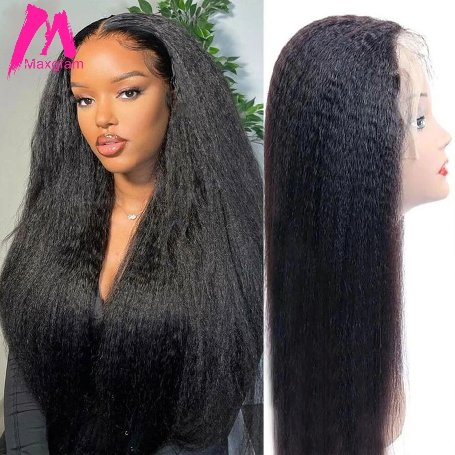 Kinky Straight Lace Front Human Hair Wigs Brazilian Natural 30 Inch Frontal Wig Pre Plucked Afro Remy Hair for Women