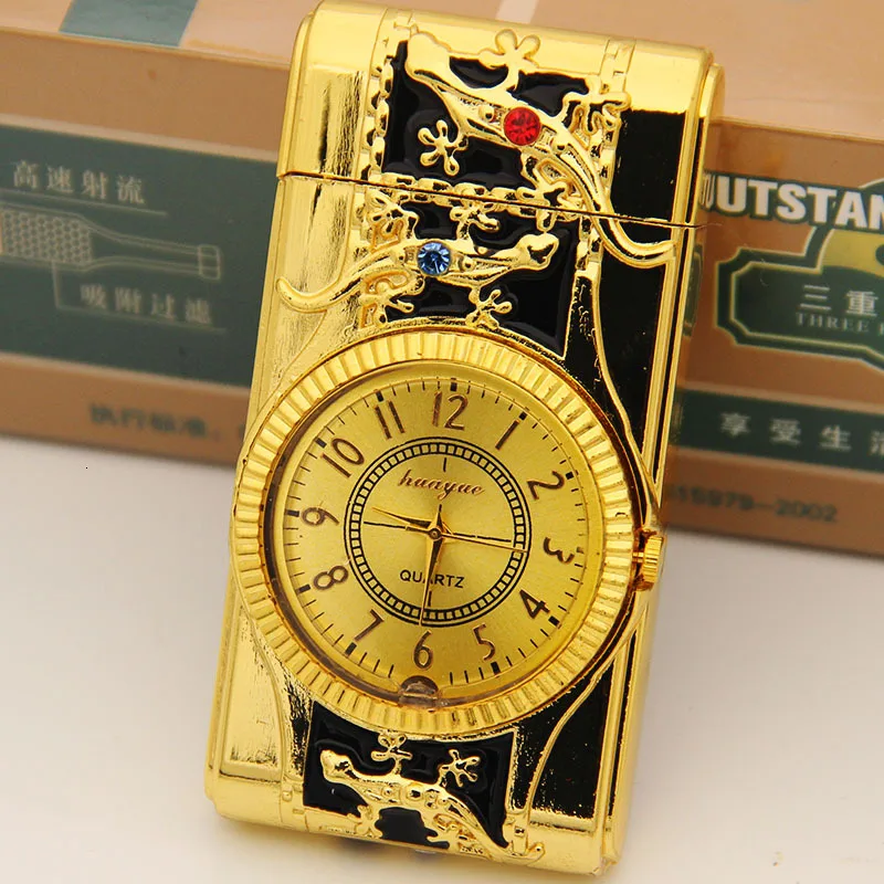 Часы с цветными лампами Электронная зажигалка возможностью сверхтонкого ветра