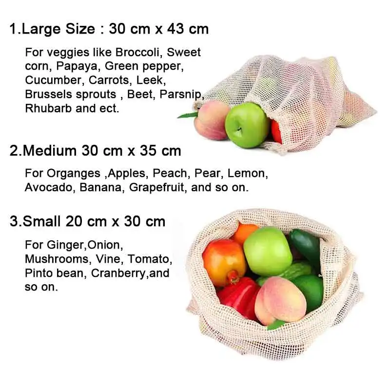 Многоразовые хлопковые мешки для овощей оптовая продажа домашняя кухня сетчатые
