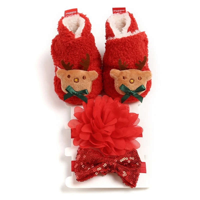 

Baby Toddler Shoes For Girl Boy Velvet Warm Soft Bottom Anti-Slip Christmas Elk Santa Claus Snow Newborn First Walk Shoes Cute