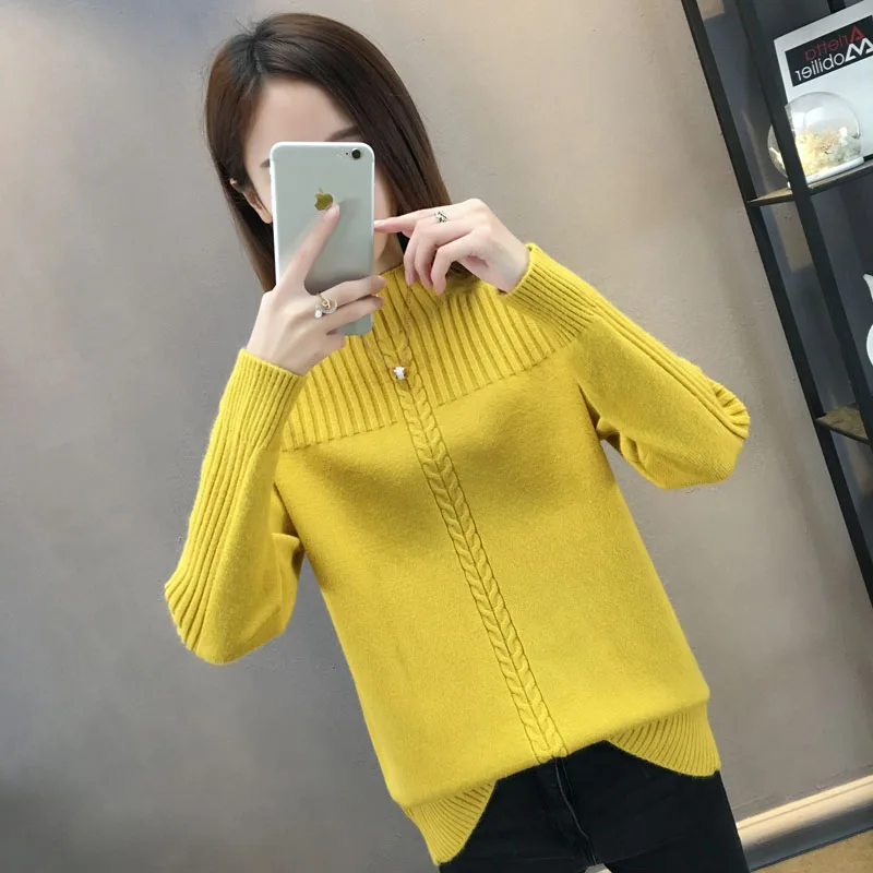 Вязаный женский зимний свитер с воротником средней высоты новинка 2022 корейский