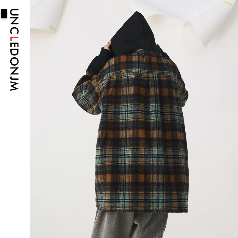 UNCLEDONJM клетчатые Лоскутные толстовки мужские повседневные длинные с капюшоном