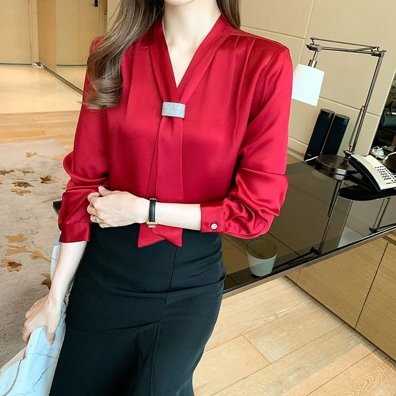 

Женская шифоновая блузка с длинным рукавом, свободного покроя