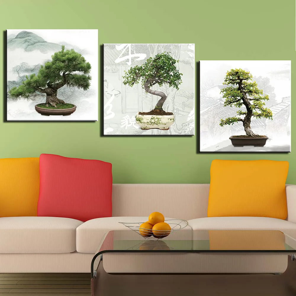 3 панели холст настенная живопись Печать абстрактные бонсай дерево картинки