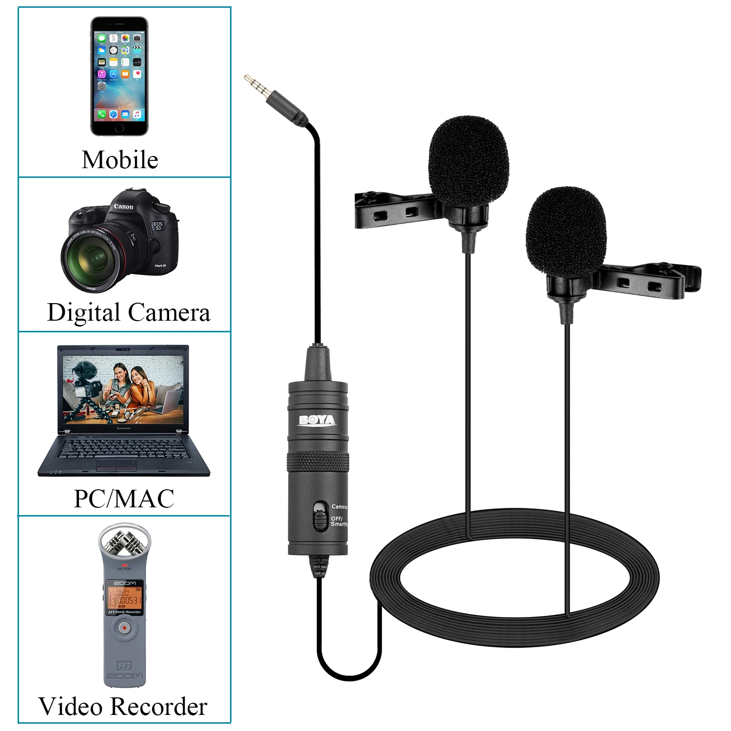 Всенаправленный конденсаторный монитор BOYA BY-M1/M1 PRO/M1DM 6 м петличный микрофон для