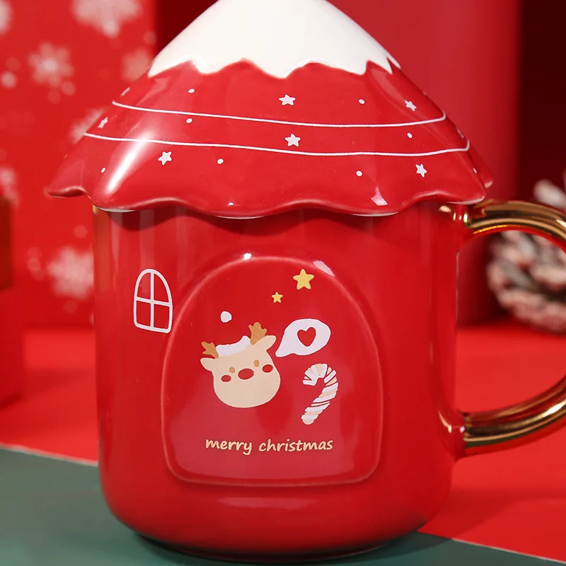 Кружка с крышкой Рождественская керамическая термостойкая кружка чашка для воды