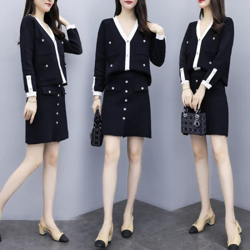 

Fragrance Women 2 Sets Clothing With Skirts Two Piece Outfits Sweater Ensemble Femme Deux Pieces Top And Skirt Woman Suit