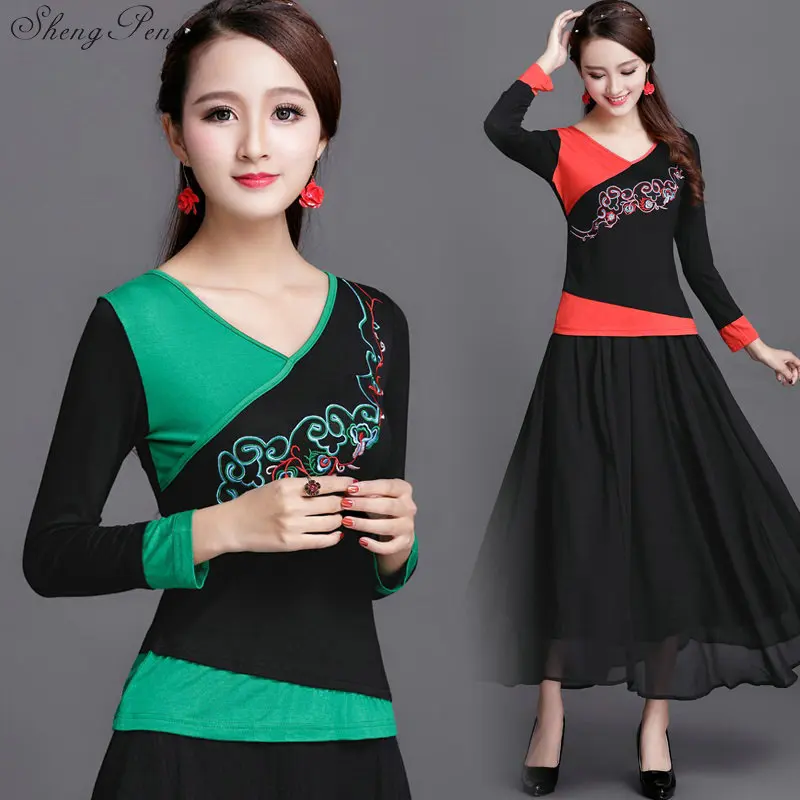 Одежда в китайском стиле женская черная винтажная фольклорная рубашка с