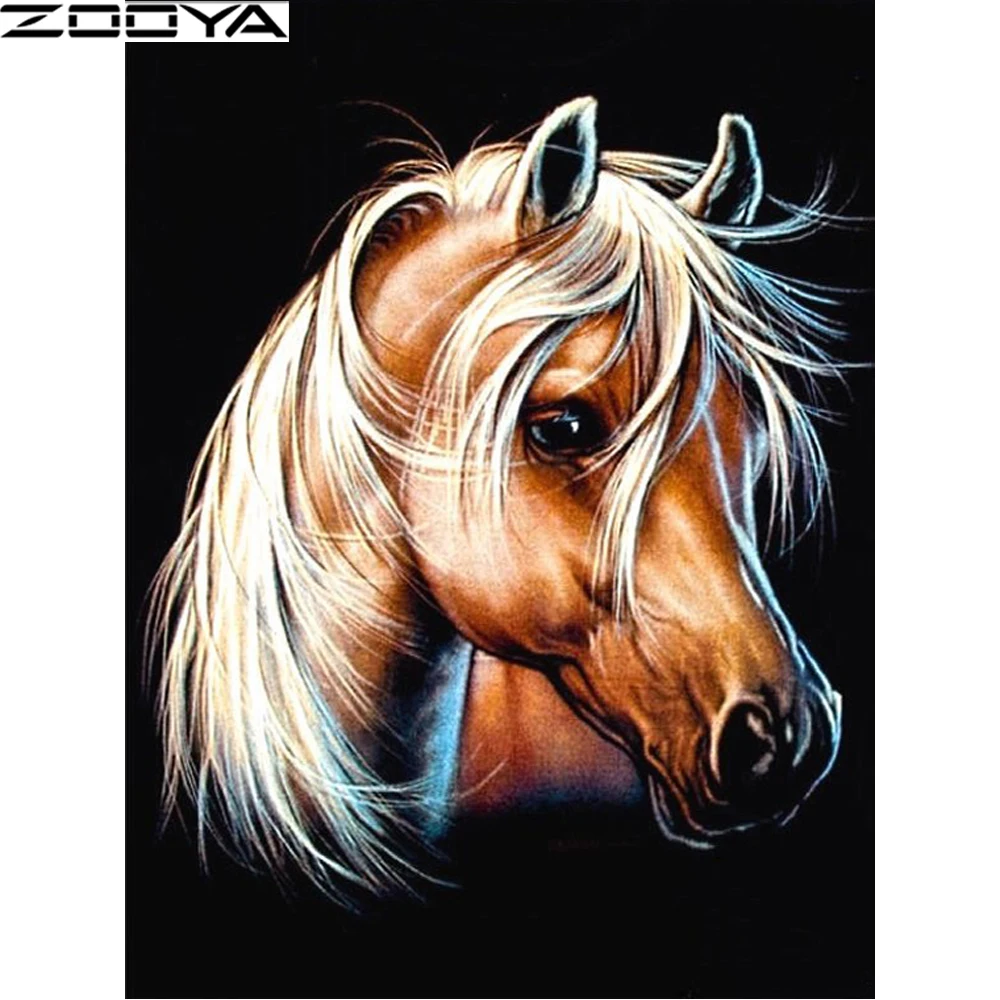 R1416-1 ZOOYA Алмазная Картина лошадь наборы для вышивки крестом Алмазная вышивка Стразы картина домашний декор рукоделие мозаика животные R1416 - Цвет: R1416-1