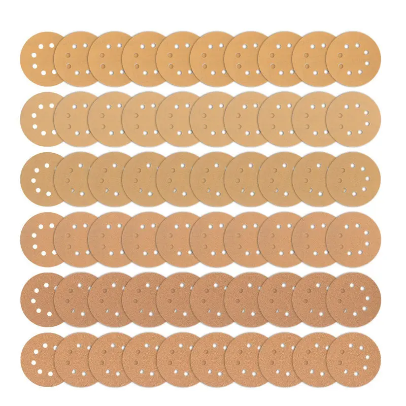 

60 штук 8 отверстий шлифовальные диски 5 дюймов пылеотталкивающего покрытия крюк и петля шлифовальный Бумага-10 каждый 60 80 120 180 240 320 крупа