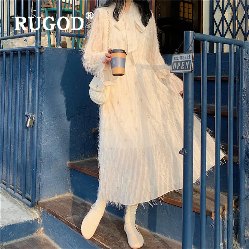 Женское платье макси RUGOD Tsssel вечернее с длинными рукавами в Корейском стиле
