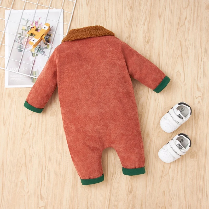 

ZP-Baby Clothing Fashion Newborn Baby Jumpsuit Long Sleeve Solid Color Lapel Zipper Romper Climbing Clothes