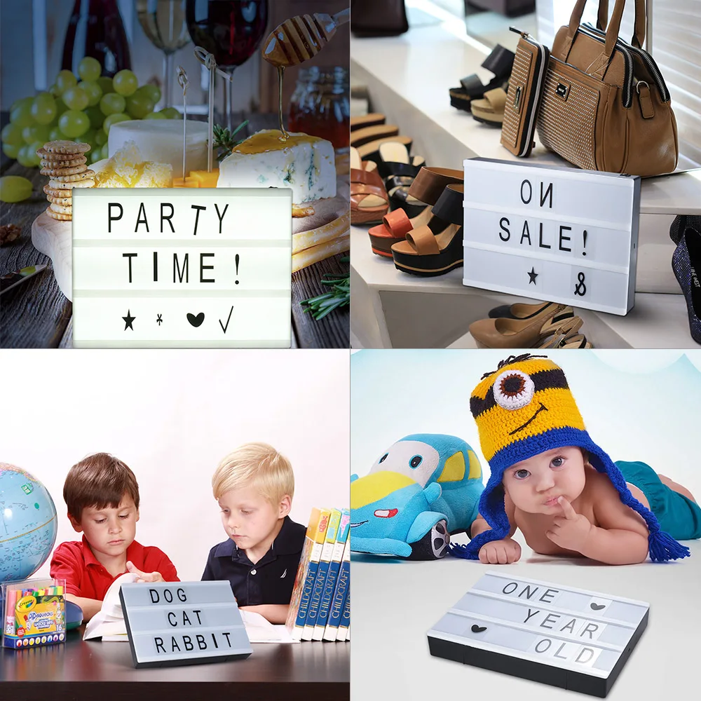 

A4 Size DIY LED Cinema Light Box Message Board with Interchangeable Letters Free Combination for Birthday Wedding Party