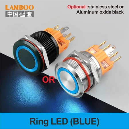 Blue LED Ring LB22B зуммер автобус мощность Звонок кнопочный переключатель с кольцом led 12V24V220V - Цвет: Blue LED Ring