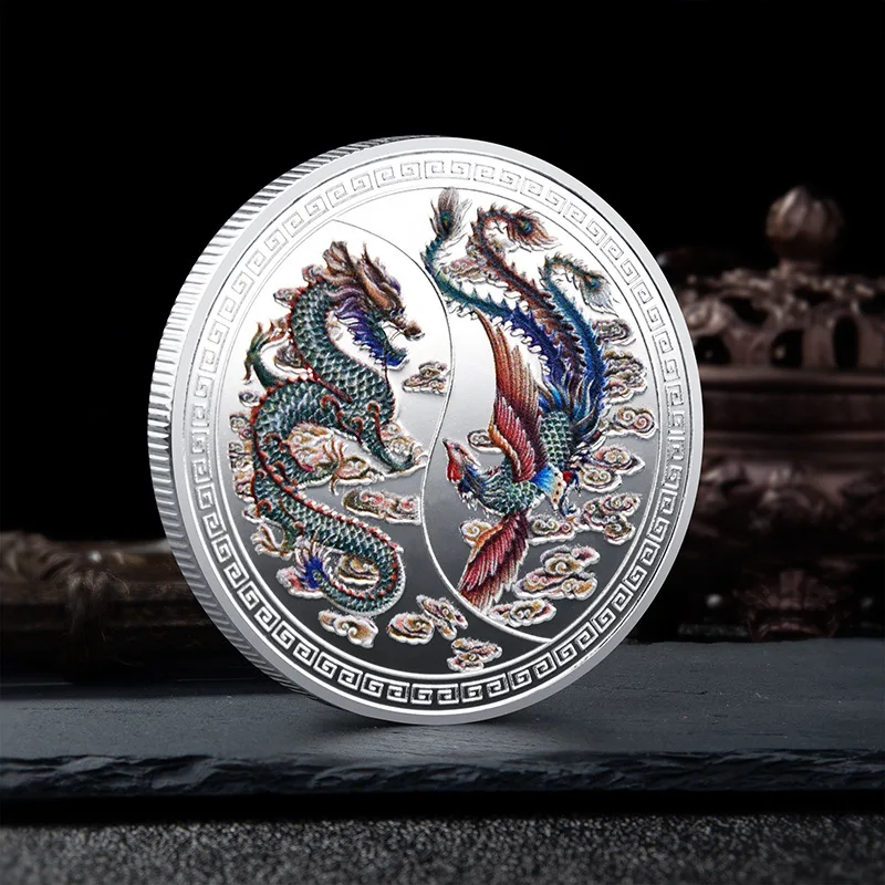 

Prosperity Brought By The Dragon and The Phoenix Traditional Commemorative Coin Customized High Quality Brand New Gold Silver