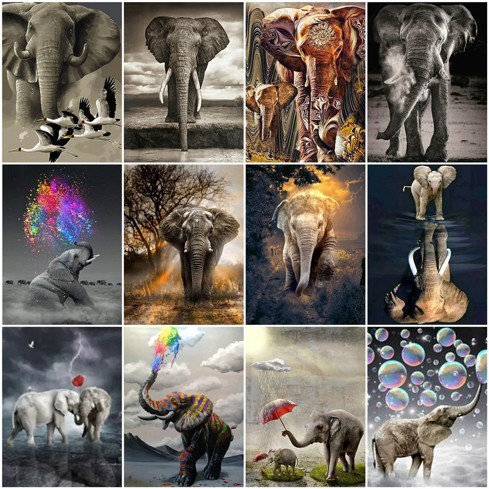 

Алмазная 5D картина HUACAN в виде слона, вышивка с животными, полноразмерная мозаика «сделай сам», вышивка крестиком, украшение для дома