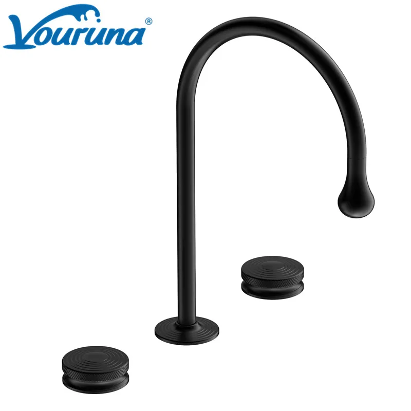

VOURUNA Luxurious 3-holes Wash Basin Mixer Water Tap 8 Inch Widespread Bathroom Faucet