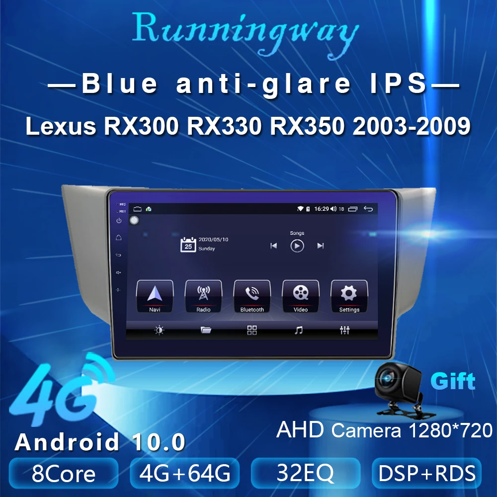 Runningway Android10.0 5G автомобильный DVD для Lexus RX300 RX330 RX400H 2003 2009 4G + 64G Автомобильный Радио