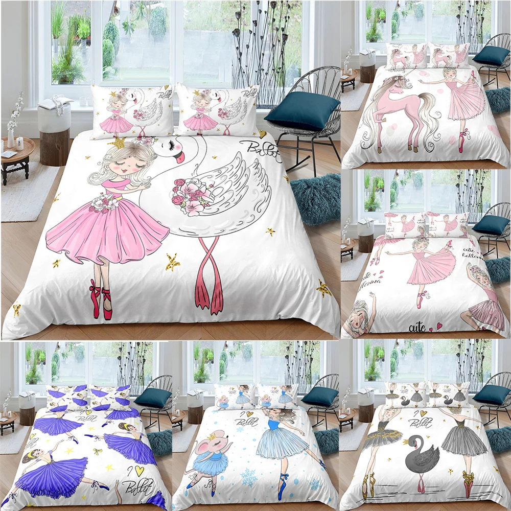 

Cartoon Bedding Set For Baby Kids Children Luxury Home Textiles Duvet Cover Set With Pillowcase Girls Ballet Quilt Cover