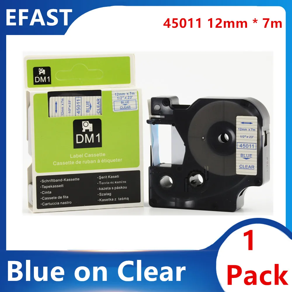 

1 Pack 12mm 45011 Blue on clear Compatible dymo D1 tapes 45010 ribbon cassette for Dymo label manager LM 160 280 label maker