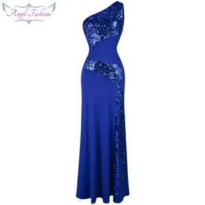 blue 068 Женское вечер. платье со стразами Angel-Fashions, черное облегающее вечернее платье с одним открытым плечом, с узором окраски "зебра", расшитое стразами, модель 072 068 075 - Цвет: blue 068