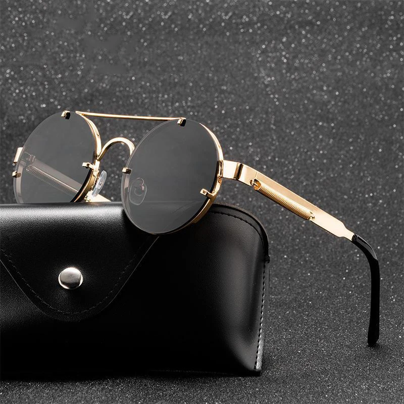 

1 Pcs Vintage Round Metal Small Frame Steam Punk Colorful Sunglasses Anti-uv Eyewear Uv400 Trendy Street Shooting Glasses