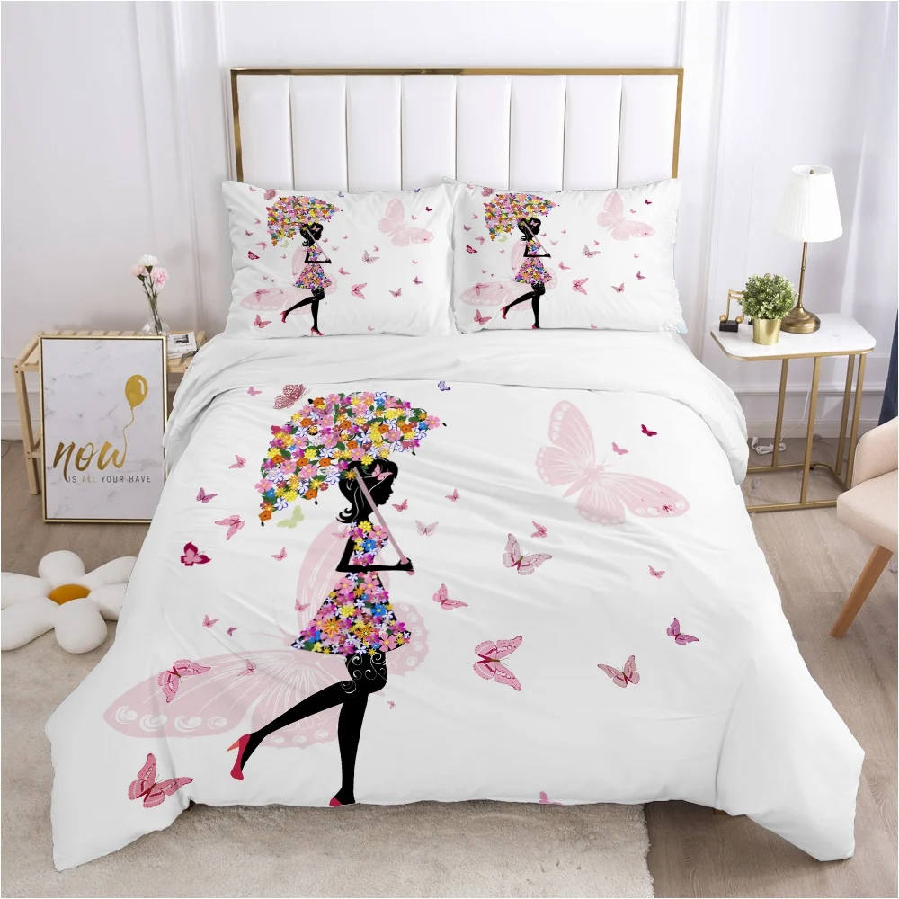 

Nordic flower fairy bedding set Europe King Single Duvet cover set pillow case Bed linens Quilt cover 240x260 200x200 butterfly