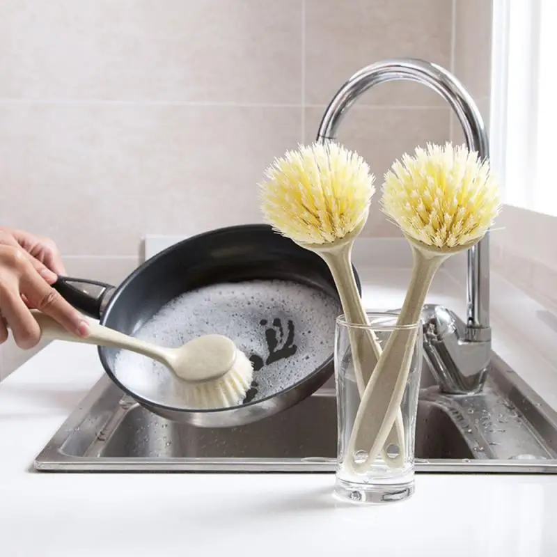 

Kitchen Dishwashing Brush Household Washing Pot Brush Sink Stove Cleaning Brush Wheat Straw Decontamination Long Handle Washing