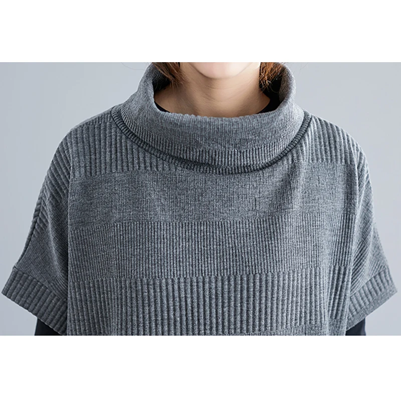 

One-Piece High Neck Dress Women'S 2020 Autumn Winter New Plus Size Bat Sleeve Short Sleeve Solid Color Knitted Dress Short Dress